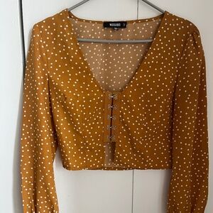 Misguided cropped polka dot shirt